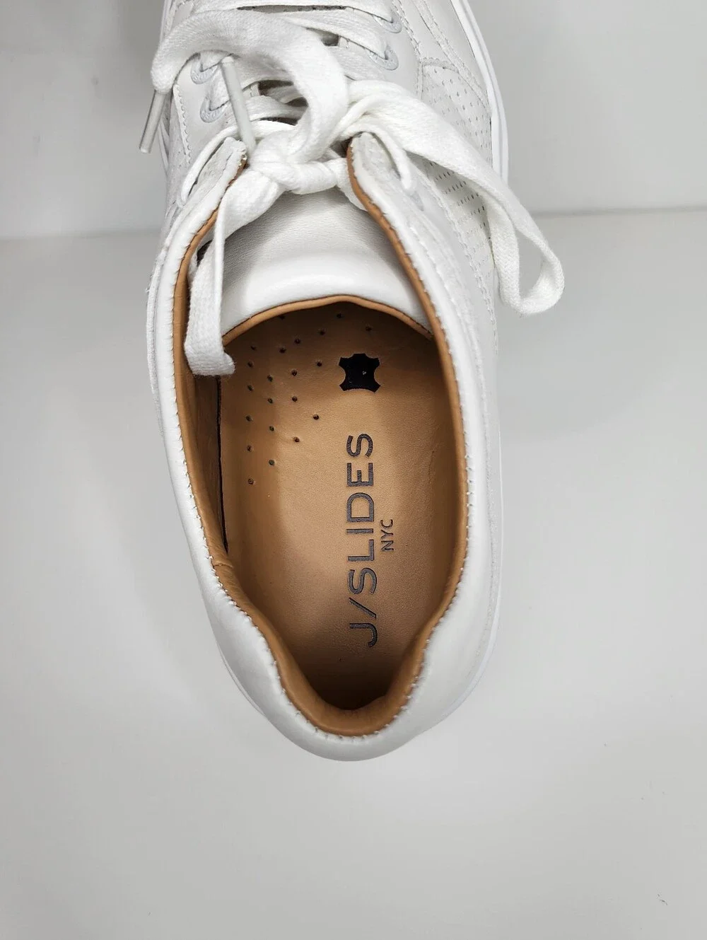 J/Slides Harlow White Platform Perforated Leather Sneakers for Women Size 7
